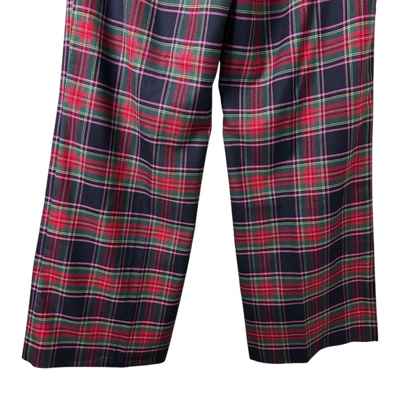 TALBOTS Greenwich Plaid Wide Leg Pants Wool Blend Tartan Navy Red Preppy Size 8 - Picture 8 of 12